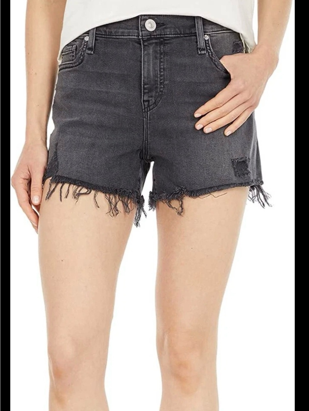 Hudson Jeans Black Frayed Hem Denim Shorts